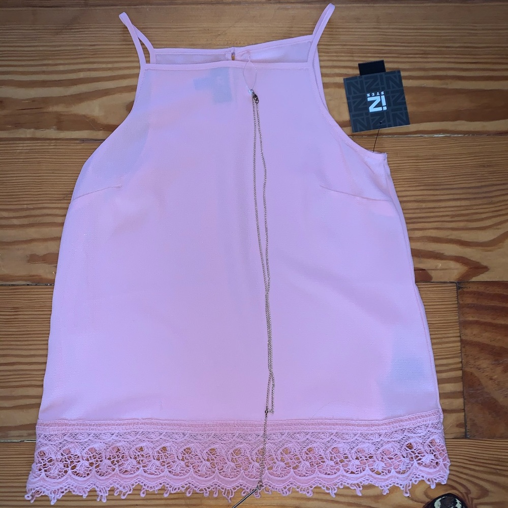 Iz Byer light pink tank top with necklace